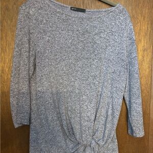 Gray Knotted Hem Lightweight Sweater.  3/4” sleeves.